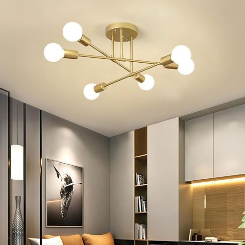 Image of ELEPHANTBOAT 6-Light Ceiling Light for Living Room, Modern Metal Chandelier Light Fixture, Pendant Lights for Ceiling, Without E27 Bulb