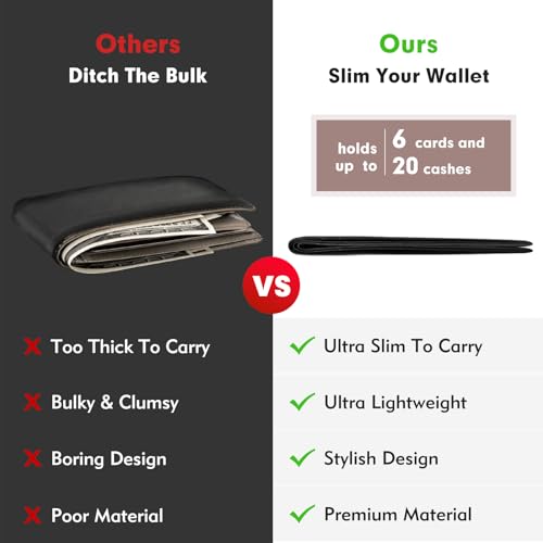 Slim Genuine Leather Wallet for Men Bifold Design with ID Clear Window and 6 Credit Card Slots Minimalist Handmade Card Holder (Black)4