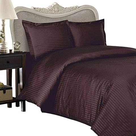 Apsley Linen Damask Stripe Egyptian Cotton 3-PCs Duvet Cover Set with Cornor Ties Zipper Closure Luxury Bedding Set High Thread Count Long Staple Sateen Weave Silky Soft Breathable (Queen, Chocolate) Cover