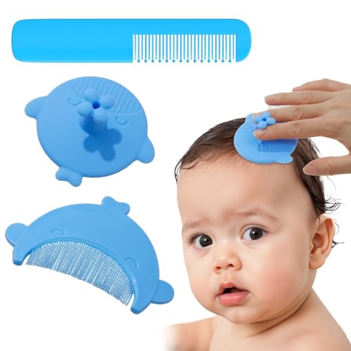 JYNXOR Peine Bebe, 3 Piezas Cepillo de Baño para Bebe, Cepillo Costra Láctea Bebe, Cepillo Costra Láctea Bebe Cepillo de Masaje de Silicona Peine de Masaje y Cepillo de Baño Apto Cepillo de Ducha Bebe