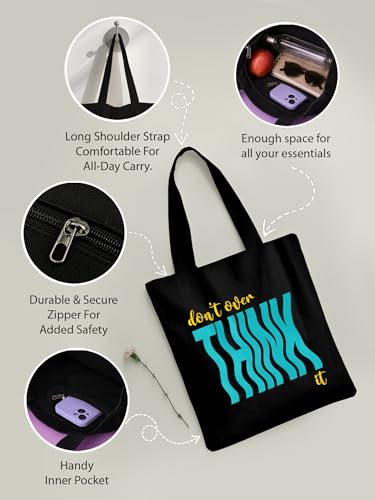 Image of DOODLE Premium Canvas Tote Bag for Women with Zip and Inner Pocket for Shopping, Office, Travel and Daily Use