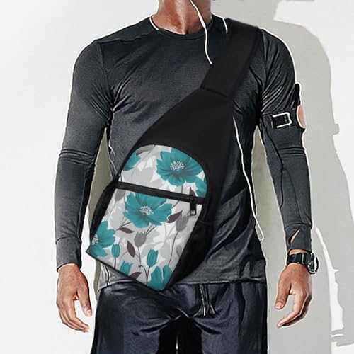 Bolso cruzado floral gris y azul para senderismo miniatura 7