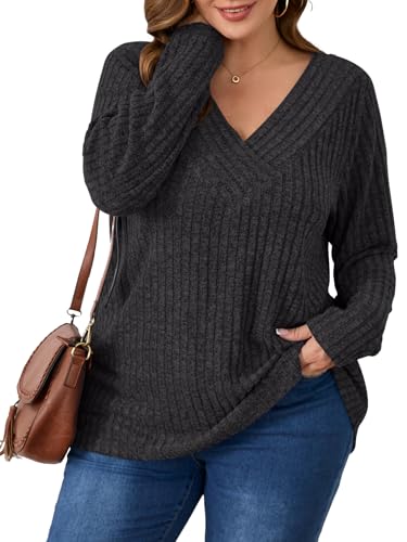 Image of BELAROI Womens Plus Size Sweaters V Neck Fall Tunic Top Pullover Shirts