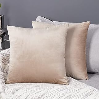 Deconovo Pack of 2 Home Derorative Crushed Velvet Cushion Covers 45cm x 45cm 18x18 Inches Throw Pillowcases Cushion Covers for Sofas Seats with Invisible Zipper Khaki