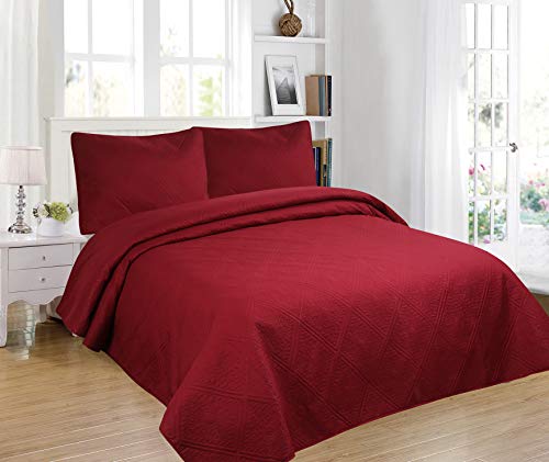 All American Collection 3pc Modern Contemporary Soft Comfy Bedroom Bedspread Quilt Set (Burgundy, King/Cal King)