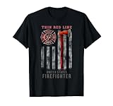 Red Thin Line Firefighter Axe And Flag Design T-Shirt