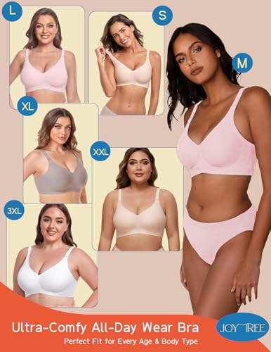 Image of JOYTREE Silky Bras for Women No Underwire V Neck Bralettes for Women Cloud Feel Everyday T Shirt Bra with Extender