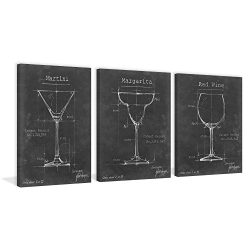 MARMONT HILL - Handmade Barware Blueprint XI Triptych - Multi-Color 24 x 12