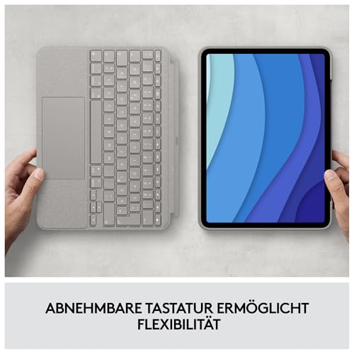 Logitech Combo Touch iPad Pro 11" (1ère, 2e, 3e, 4e génération – 2018, 2020, 2021, 2022) – Clavier rétroéclairé Amovible, pavé Tactile Click-Anywhere, Disposition QWERTY Anglais Britannique – Sable