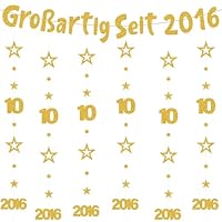 10. Geburtstag Deko Junge Mädchen - 7 Stück Gold Großartig Seit 2016 Girlanden mit Zahlen 10 und Jahreszahl, Glitzer Banner und Hängedeko für Kinder Geburtstag Feier