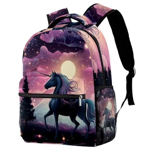 Sac à dos durable licorne violet rose avec compartiment spacieux pour étudiantes