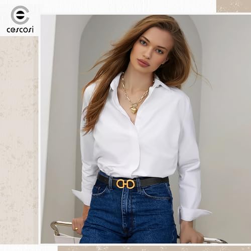 CESCOSI Reversible Leather Belt for Women with Gold Buckle 0.9 Width Ladies Leather Belt for Jeans Pants4