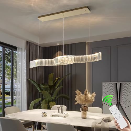 VTAMng Lámpara colgante cristal moderna decoración nórdica de mediados de siglo lámpara de mesa de comedor iluminación LED regulable elegante creativo lineal altura ajustable guardarropa restaurante p