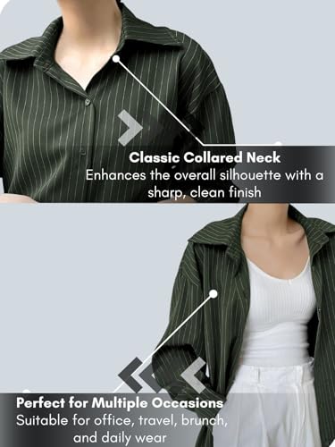 Image of GRECIILOOKS Striped Shirt for Women | Korean Style Full Sleeve Oversized Button Down Shirts | Tops for Women | Shirt for Woman | Plus Size Top for Office & Casual Outfit