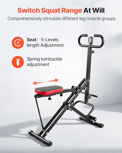 Image of VEVOR Squat Machine, Deep Squat Rowing Machine for Home, Easy Setup & Foldable Exercise Equipment, Glute Trainer Machine with 2 /3 High-Strength Resistance Bands, Glutes & Leg Home Workout Machine