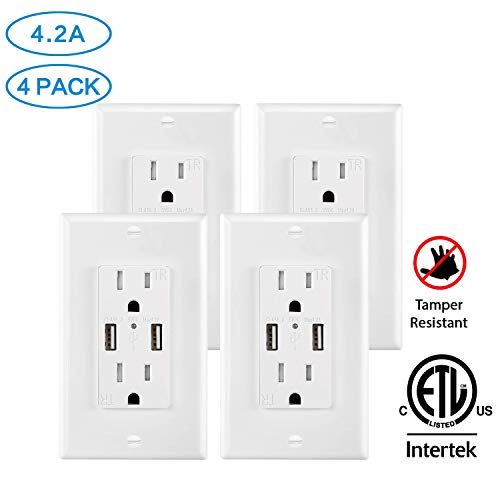 USB Outlet Wall Plate Ports 4 Pack,4.2A Outlet with Usb Charger, Decora Outlet
