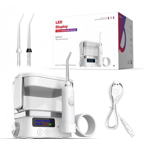 Uranus ウォーター歯ブラシ 電動口腔洗浄器 ジェットウォッシャー 据え置き式 10段階水圧調整 Type-C充電式 IPX7防水 大容量 歯間洗浄 歯垢除去 歯茎ケア 口臭対策 デンタルケア (ホワイト)