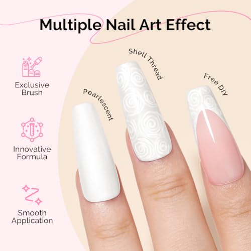 Image of MelodySusie White Pearl Gel Nail Polish,0.5fl oz Soak Off UV LED Drawing Shimmer Gel Polish Soak Off Swirl Shell Thread Effect Gifts for Women Nail Art Manicure Salon DIY Nail Design-A1027