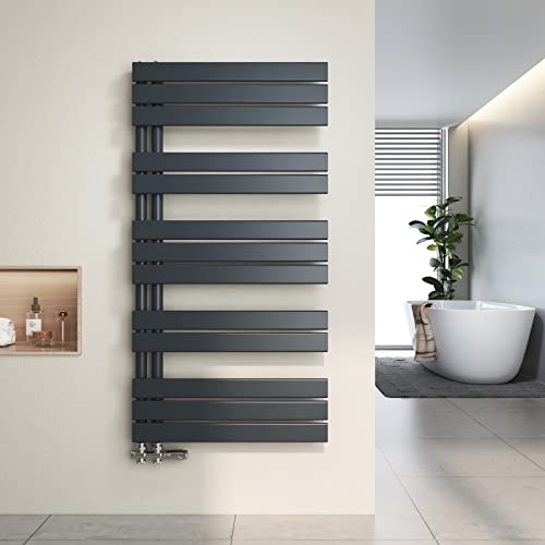 Heilmetz Badheizkörper Flach Design Heizkörper Handtuchtrockner für Badezimmer Handtuchheizkörper mit Seitenanschluss 600x1176mm Handtuchwärmer Anthrazit 726W