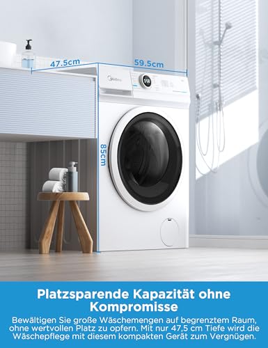 Midea MF10EW70BA10 Waschmaschine / 7kg / 1400 U/Min/EEK A-10%/Inverter Quattro Motor/Dampffunktion/Grosse Trommel/Nachlegefunktion/Kindersicherung/AquaStop, Weiß - 1