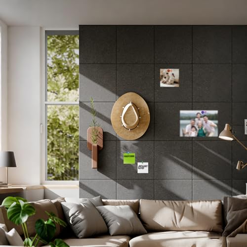 Accmuzzy 6 Stück Pinnwand Filz Selbstklebend, 9mm Dick Filz Pinwand mit 40 Pins, Dekorative Pinnwand Groß Wanddekoration für Fotos, Notiz-memoboard für Zuhause Küche Büro Schule, 30x30cm (Grau)