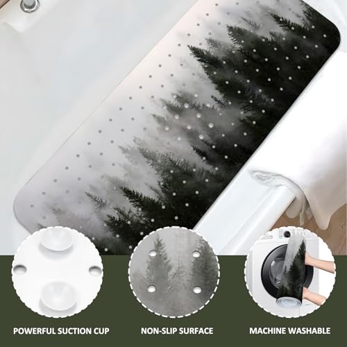 Alfombrilla de baño extra larga verde oscuro antideslizante con ventosas 6