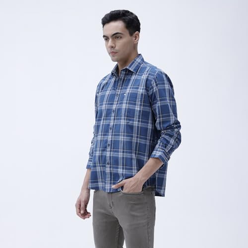 Image of BASICS 100% Cotton Checked Shirt for Men | Slim Fit | Everyday Smart Casual Wear | Full Sleeve
