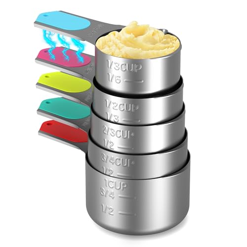 Minteem Magnetic Measuring Cups Set of 5, Stainless Steel Nesting Measuring Cups with Easy to Read Markings, Kitchen Gadgets for Cooking & Baking