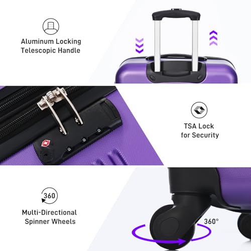 Hardshell Luggage Sets 24inches with Bag Spinner Suitcase with Lock(Purple)4