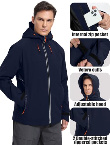 Mens Rain Jacket Waterproof Lightweight Windbreaker Hooded Softshell Jacket for Hiking Travel Outdoor Performance4