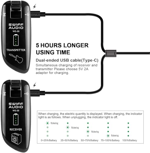 swiff wireless guitar system rechargeable wireless guitar transmitter receiver support multi channels and long battery life for electric musical instruments