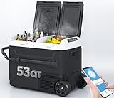 muhub 53QT (50L) Portable Car Refrigerator & Freezer, Dual Zone Independent Temperature Control,-4℉~68℉, 12V/24V DC & 110-240V AC, with App Control, Wheels & Low Noise, for Camping,Travel, RV (Black)
