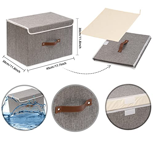 OUTBROS Collapsible Storage Box with Lid, Linen Fabric Clothing Shelf Basket Bins Box For Towels,Clothes 33x23x20 cm (Grey, 5-Pack) - Image 4