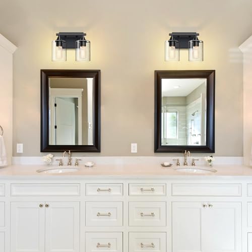 Image of Vanity Lighting Fixtures,2-Light Bathroom Lights Over Mirror,Modern Sconces Wall Lighting with Clear Glass Shade,Light Fixture for Bathroom Bedroom Living Room Vanity Table Hallway