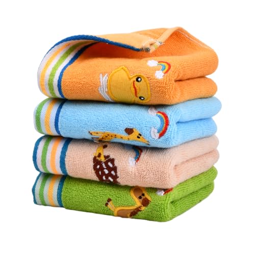 Roseyan Kinderhandtuchset,4 Stück Kinder Baby Cartoon Handtücher,100% Baumwolle Kinder Handtücher Weiche,Superweich Classic Waschlappen Gesichtstücher,Speicheltuch Trocknend (Streifen)