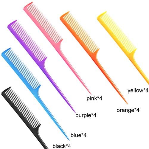 24 Pieces Plastic Rat Tail Combs Pin Tail Comb Teasing Comb Carbon Comb 8.5 Inch Styling Combs with Thin and Long Handle, Assorted Colors