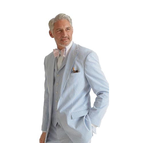Men Seersucker Blazer Notched Lapel Flap Pocket Two Buttons Single Breasted Lightweight Double Vents3