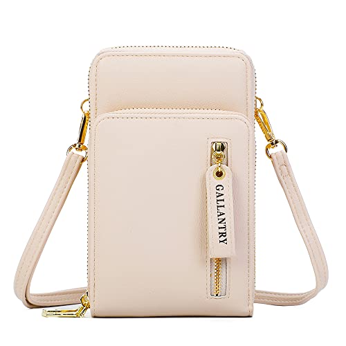 Gallantry - Sac Pochette Bandoulière Femme pour Smartphone - Petit Sacoche Zippé 6.7 Pouces Iphone 13 14 Pro Max - Multifonction Carte PU Cuir Léger - Chic Tendance - Beige
