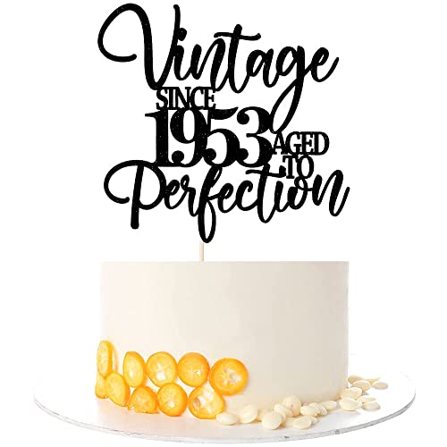 Kaoenla Vintage Since 1953 Aged To Perfection Cake Topper -Black Glitter Cake Topper-Celebrating 70Th Birthday/70Th Anniversary Party Decoration #TOP1