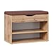RICOO WM032-EW-B Schuhregal 60x42x30 cm Klein Eiche Braun Sitzbank mit Stauraum Sitztruhe Schuhschrank mit Sitzkissen Schuhbank Aufklappbar
