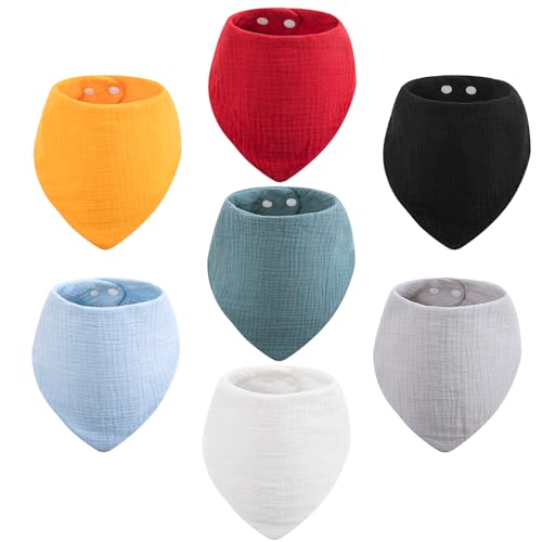 Image of 7 Pack Muslin Bibs Bandana Super Soft and absorbent Drool Bibs for Babies. Teething, adjustable.