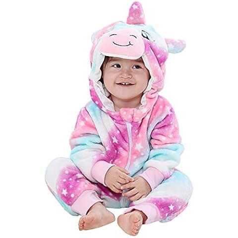Unisex Baby Animal Costume Winter Autumn Flannel Hooded Romper Christmas Jumpsuit Kids Warm Homewear Toddler Onesie Pajamas -Unicorn||13-18 Months Cover