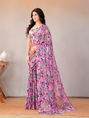 Image of Garden Vareli Floral Print Chiffon Saree