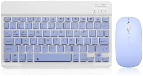 Şık Tasarımlı Bluetooth Kablosuz Klavye ve Mouse Seti | Android, iOS ve Windows Uyumlu | Şarj Edilebilir, Taşınabilir ve Sessiz Tuşlu Set (Beyaz - Mor) - Görsel 1