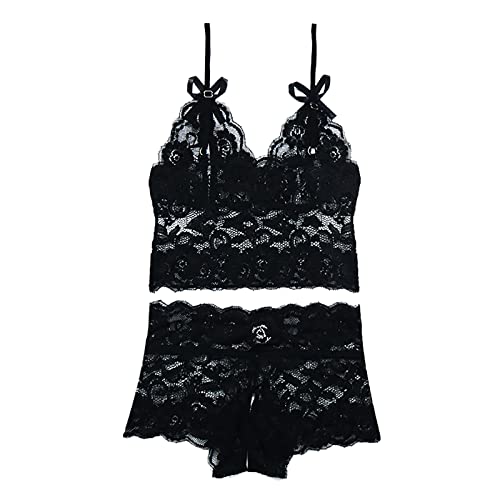 Women Sexy Babydoll Lace Lingerie Sexy Lingerie Set Two Piece Lace Bra and Sheer Cutout High Waisted Underwear Black - Image 4