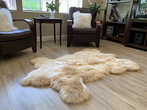 Image of LAMBZY Super Soft Faux Bear Skin Silky Shag Area Rug (Beige, 2'x3')