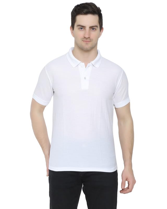 Plain-Regular Fit Poly-Cotton Fabric Premium Half Sleeves Polo Collar T-Shirts for Men & Boys-image-43