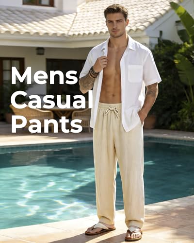 Men's Casual Pants Elastic Waist with Drawstring Loose Fit Beach Summer Trousers for Travel and Lounge Wear - Image 5