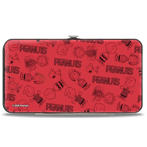 Peanuts Wallet, Hinged, Peanuts Gang Six Character and Title Logo Collage Red Black, Vegan Leather2