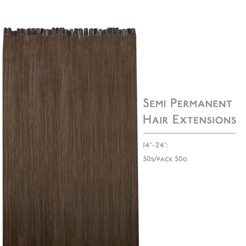 Image of WENNALIFE U Tip Hair Extensions Human Hair, 50g 50s 24 Inch Muted Light Brown Brunette Remy Hair K Tip Invisible Straight Keratin Bond Hot Fusion Hair
